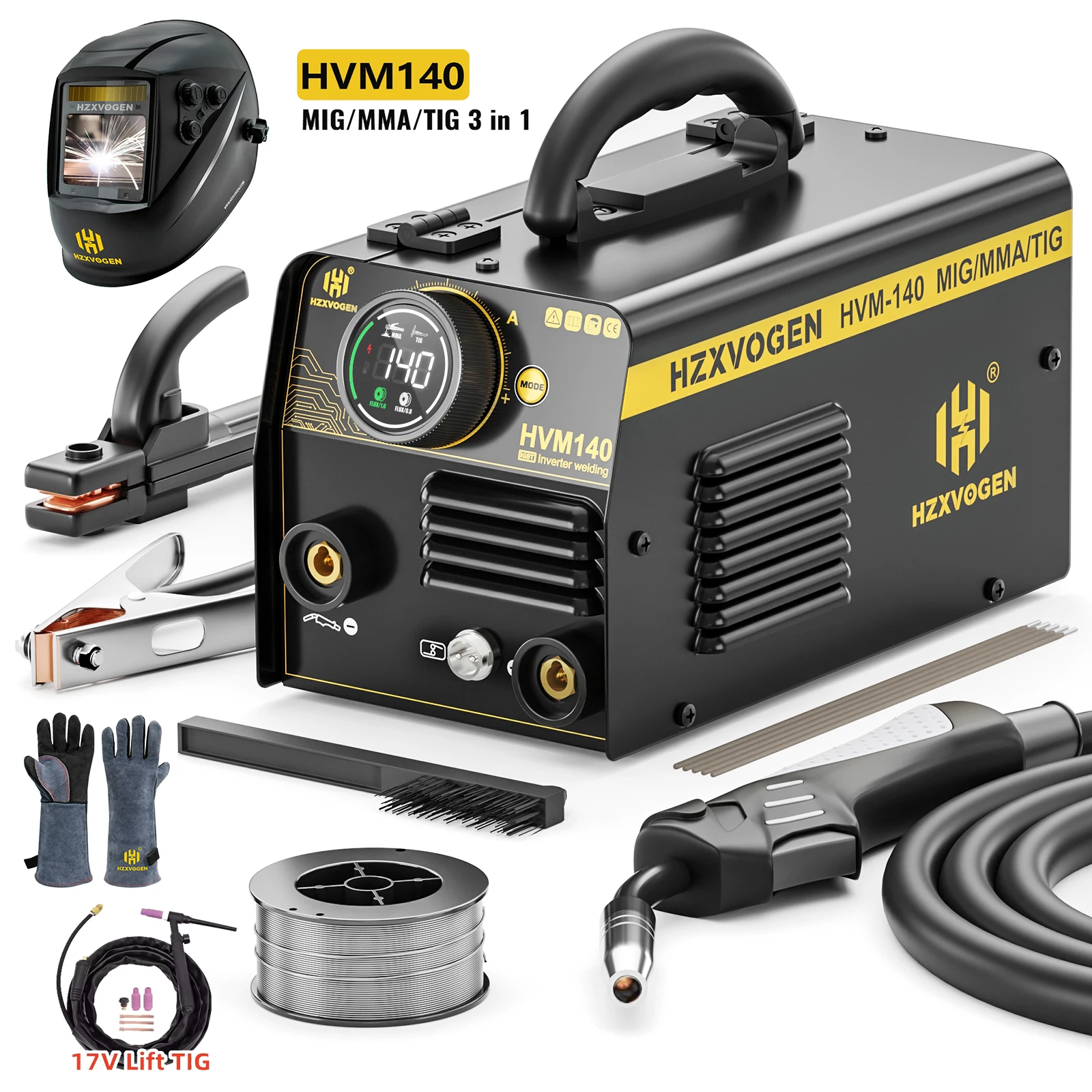 HZXVOGEN MIG-200 3 in 1 Semi-Automatic Welding Machine MMA/Gasless MIG/Lift TIG IGBT Non Gas Inverter Welder Synergy Tool Welder welding welders