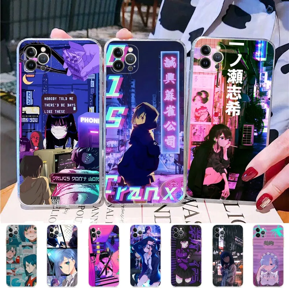 

Vaporwave glitch anime girl Phone Case For iPhone 15 11 12 13 14 Mini Pro Max XR X XS TPU Clear Case For 8 7 6 Plus SE 2020