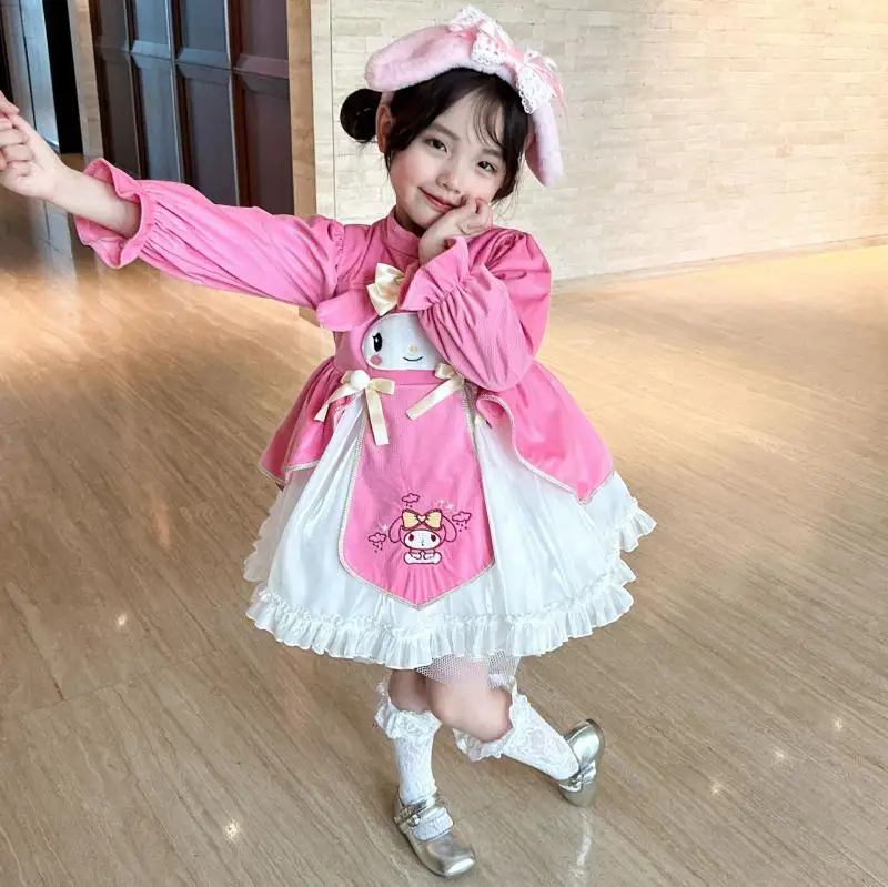 

2024 Sanrio детское платье в стиле Корейская принцесса мультфильм Kawaii Mymelody с длинными рукавами Сетчатое платье милое платье для девочек детский подарок на день рождения