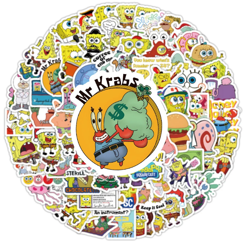 100 Stück Kawaii SpongeBob Schwammkopf Cartoon Graffiti Aufkleber Gepäck Notebook Cartoon Wasserdichte Aufkleber Kinder Spielzeug Dekoration – Detail 3
