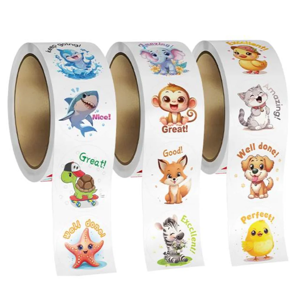 500pcs/roll 교사 보상 스티커 학교 학생을위한 동기 부여 문구 스티커 클래식 장난감 귀여운 문구 스티커