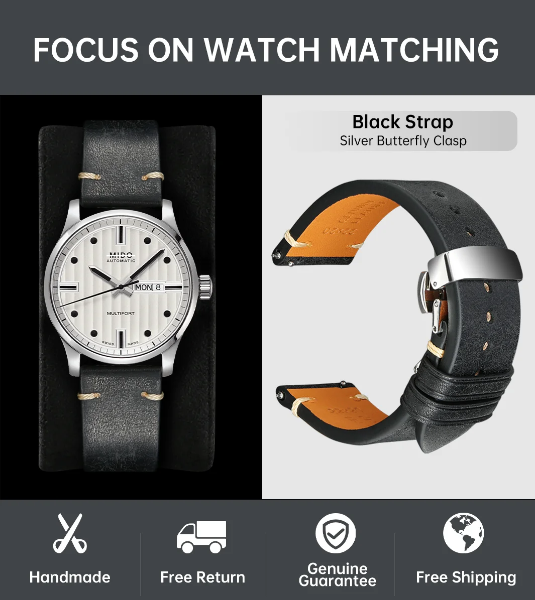 Italian Pueblo Leather Luxury Quick Release Watch Strap - Premium Watch Band Bracelet in 20mm & 22mm Sizes