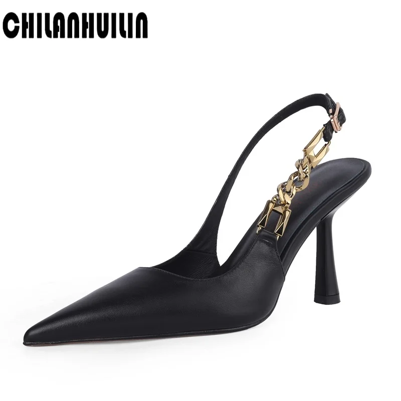 

women shoes genuine leather pointed toe high heels ladies party dress shoes sexy stiletto slippers women office lady shoes mules