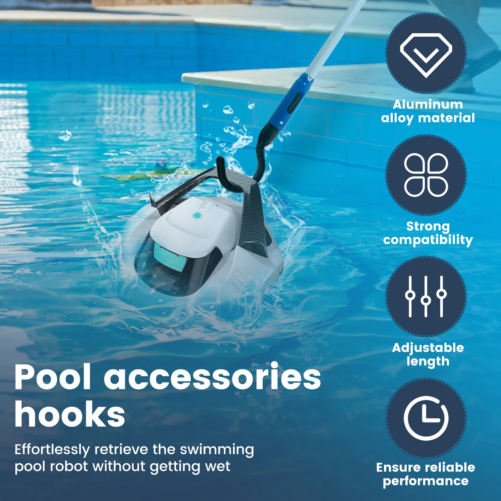 Aluminum Adjustable Telescopic Pool Pole Hook for Above Ground Pool