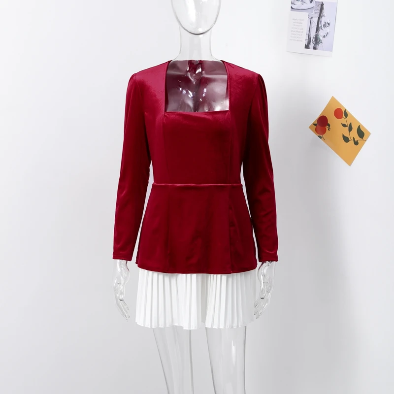 فستان نسائي بحاشية متباينة برقبة مربعة وأكمام طويل...