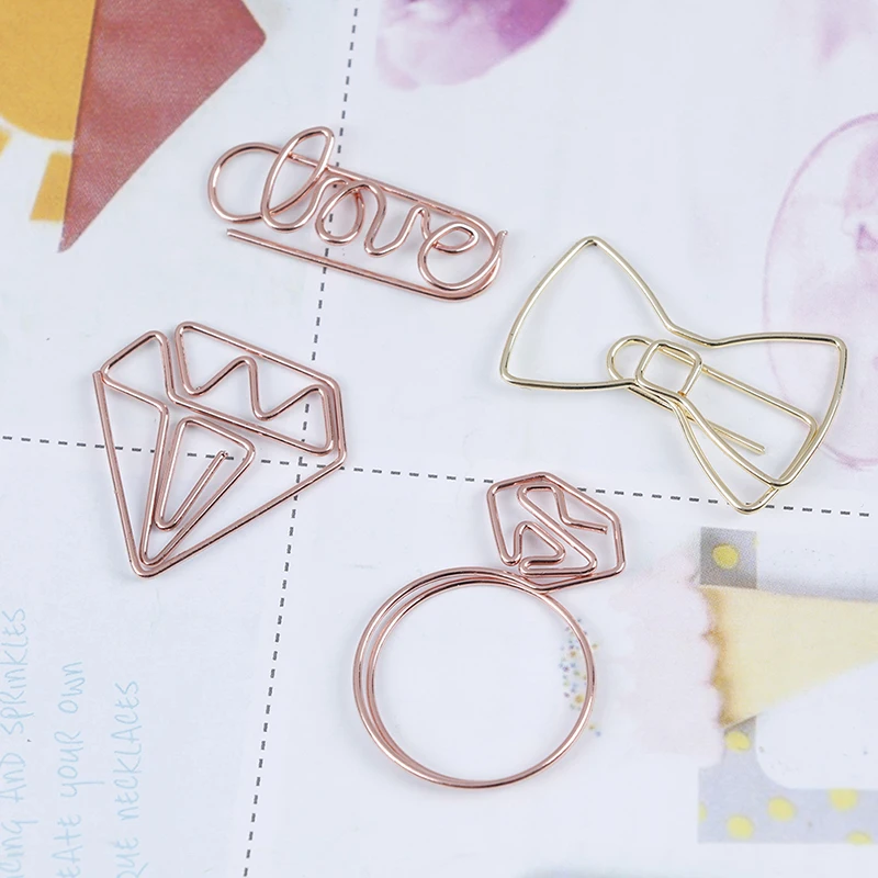 

Cartoon Rose Gold Paper Clip Metal Bookmark Memo Clip School Office Supplies Practical Stationery Student Supplies Cute Design
