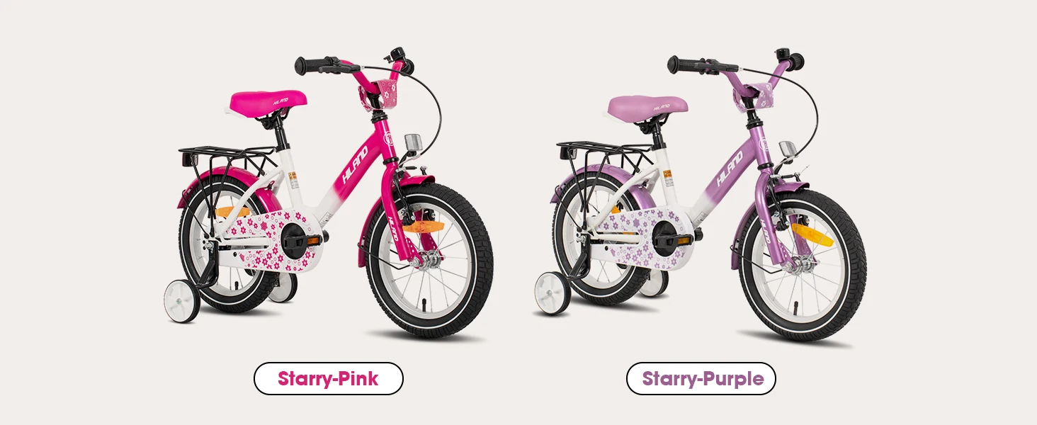 HILAND 12/14/16 Zoll Kinderfahrrad, Mädchenfahrrad mit Stützrädern Handbremse Rücktrittbremse Gepäckträger – Detail 3