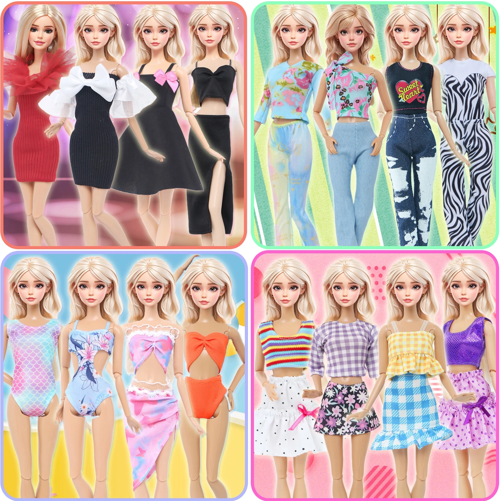 4 Set Doll Outfit for 11.5 Inch Doll Clothes Accessories Party Dresses Daily Dress Summer Swimsuits Tops Trousers 30cm 1/6 Toy