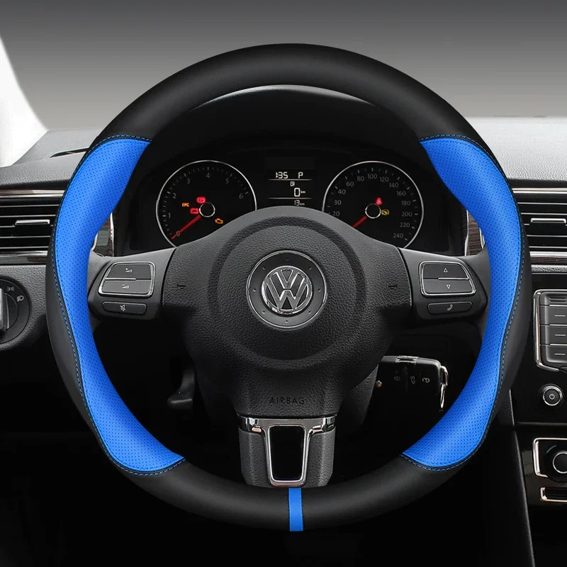 Coprivolante per auto in pelle, antiscivolo, 38 cm, per VW Sharan, Passat, Caddy, Touran, Tiguan, Golf, Polo, Teramont, T-Roc - immagine 6