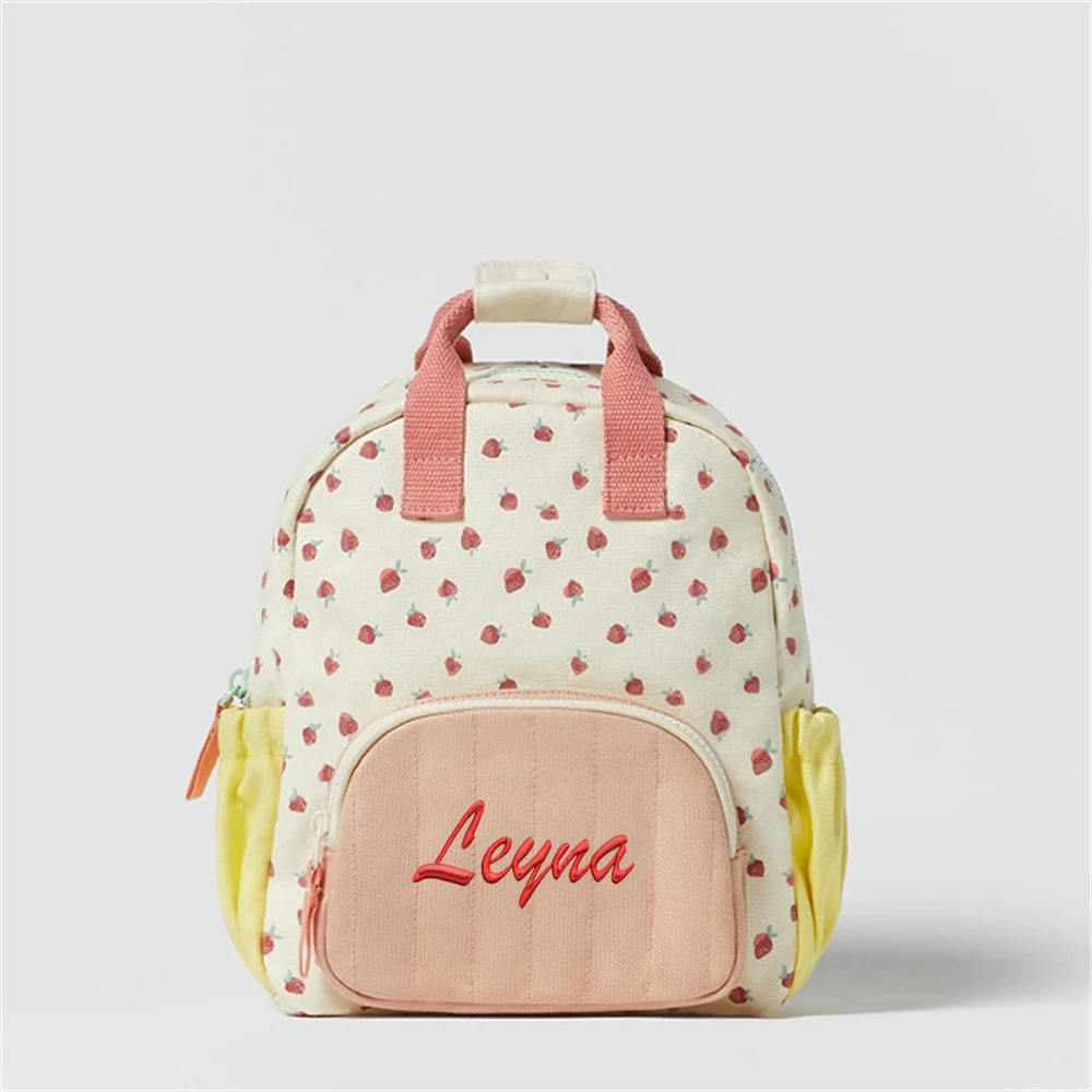 

Personalized Name Girls Strawberry Backpack Cute Children's Kindergarten Schoolbag Outgoing Travel Canvas Backpack with Names