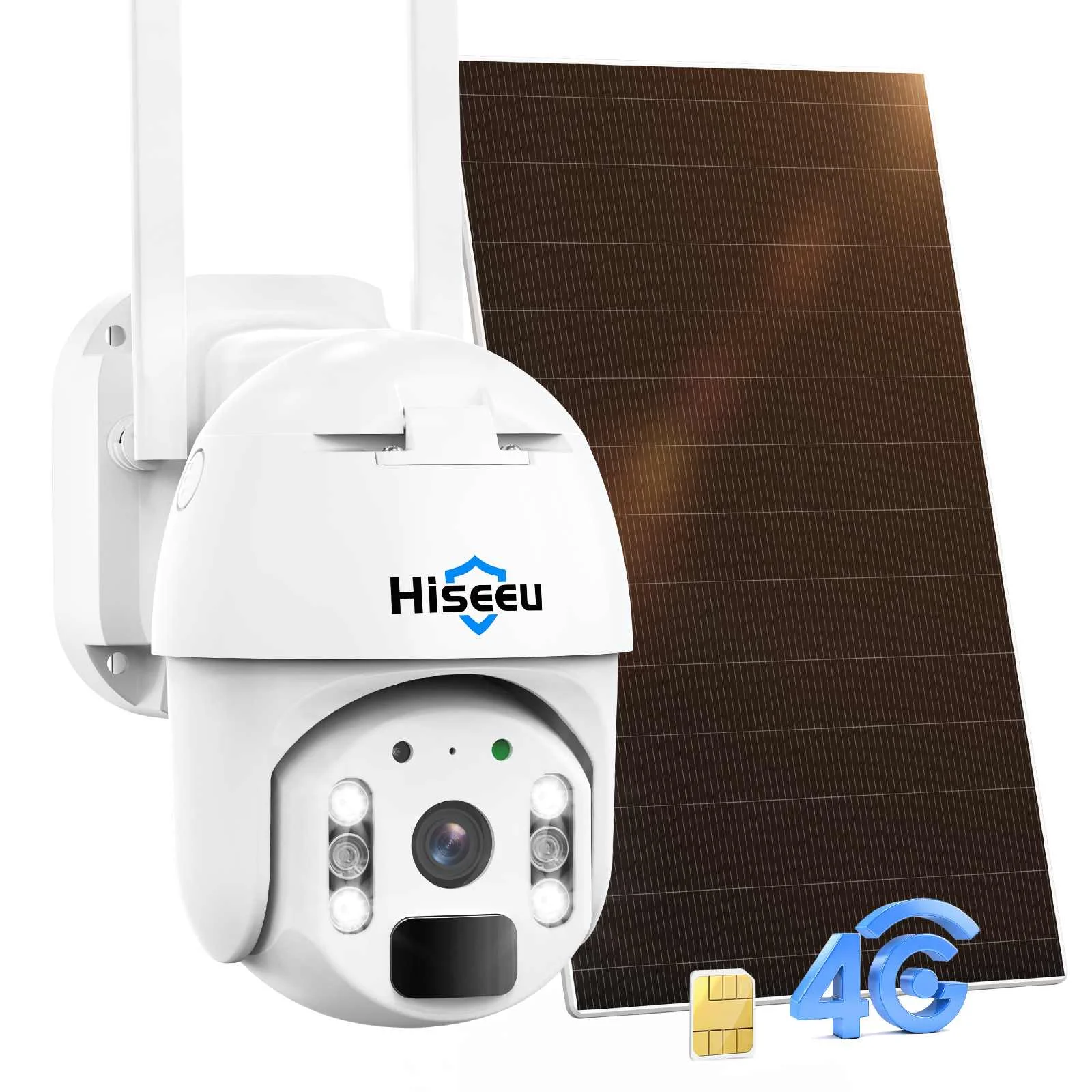 

Hiseeu Wireless 4G LTE Cellular Security Camera PTZ Color Night Vision 2-Way Audio PIR Detection IP66 Waterproof 2K Solar Power