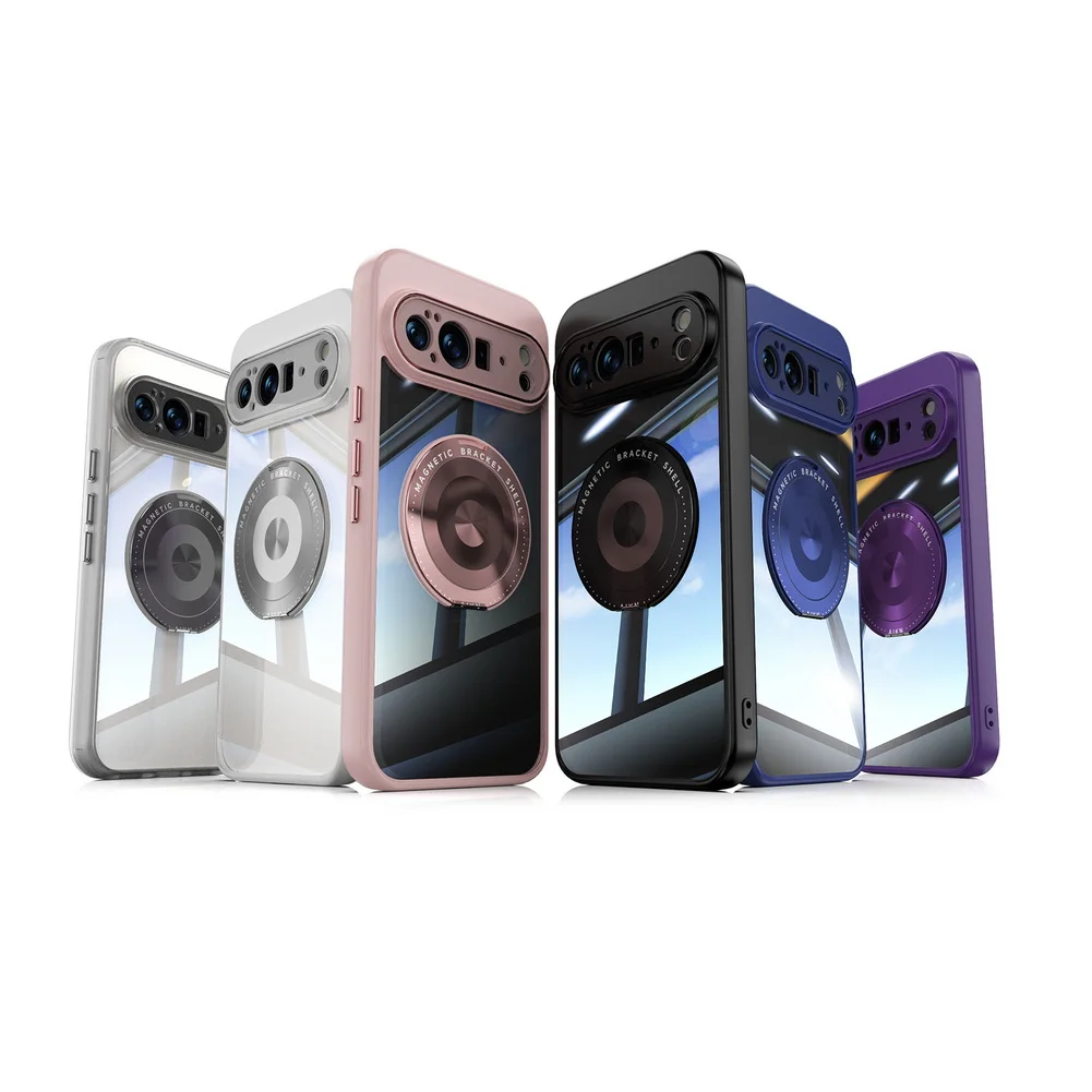 Transparent Back Plate Case with Rotating Metal Ring Holder and Camera Protection