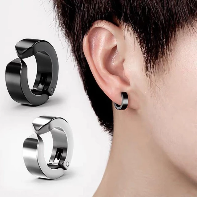 New Popular 1 piece Stainless Steel Painless Ear Clip Earrings For Men/Women  Punk Black Non Piercing Fake Earrings Jewelry Gifts - AliExpress