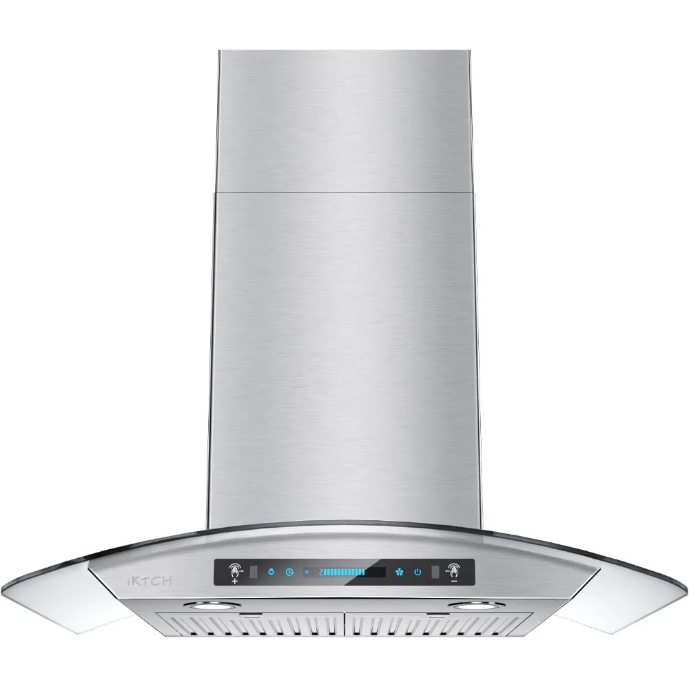 Wall Mount Range Hood Tempered Glass 900 CFM, Kitchen Chimney Vent Stainless Steel with Gesture Sensing