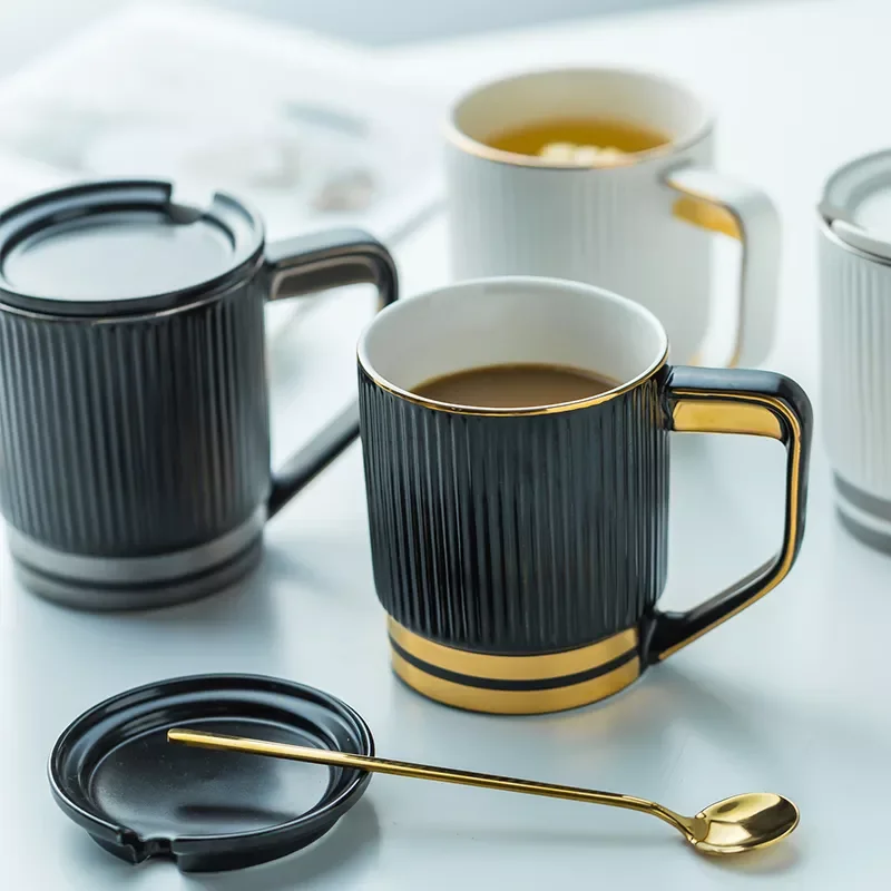

Coffee Mug Ceramic With Lids & Spoon Porcelain Cup Condensed Coffee Latte Mugs Christmas Gift Mug Cup