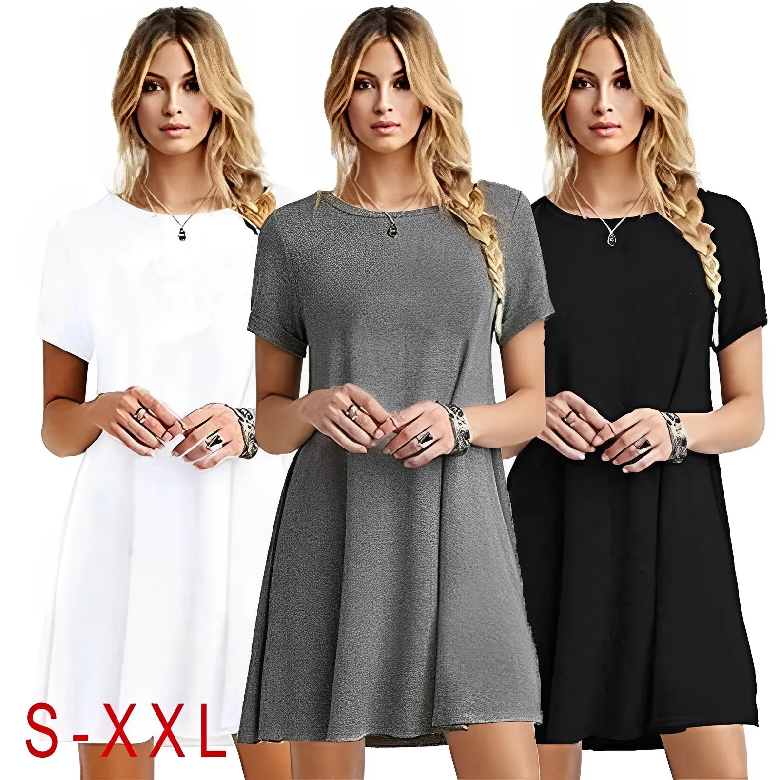 

2024 Summer Fashion Dress Women's Round Neck T-shirt Dress Short Sleeve Slim Fit Solid Color Dress Summer Sexy Dress