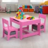 Three in one children's wooden table and two chairs, double-sided drawing table with storage space, blackboard, pink 1