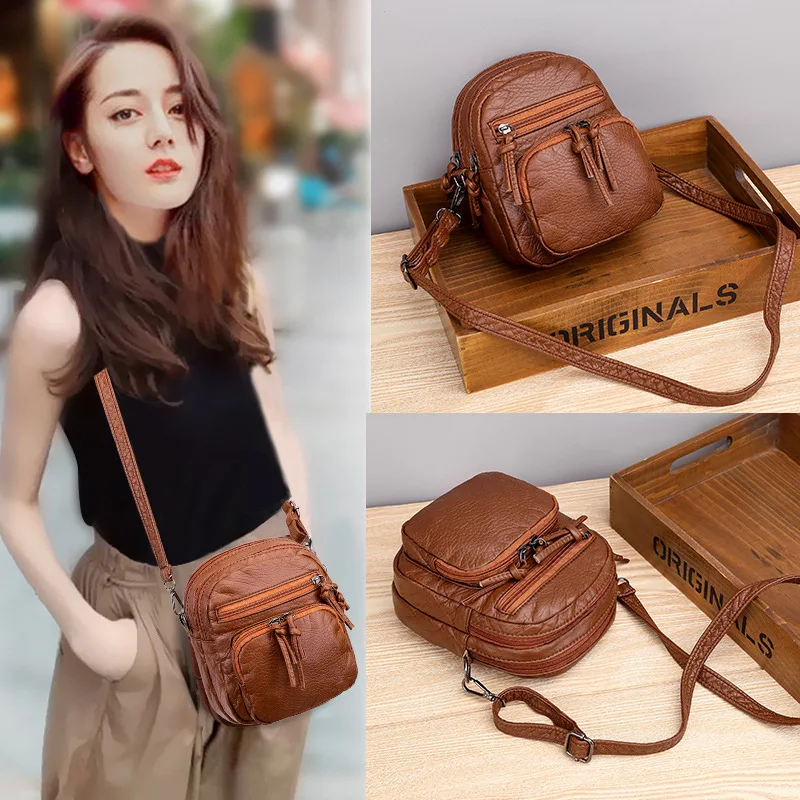 Fashionable Mobile Phone Crossbody Bag, Upgrade Soft Leather Texture Shoulder Bag, Retro Multi Layer Large Capacity Women Bag
