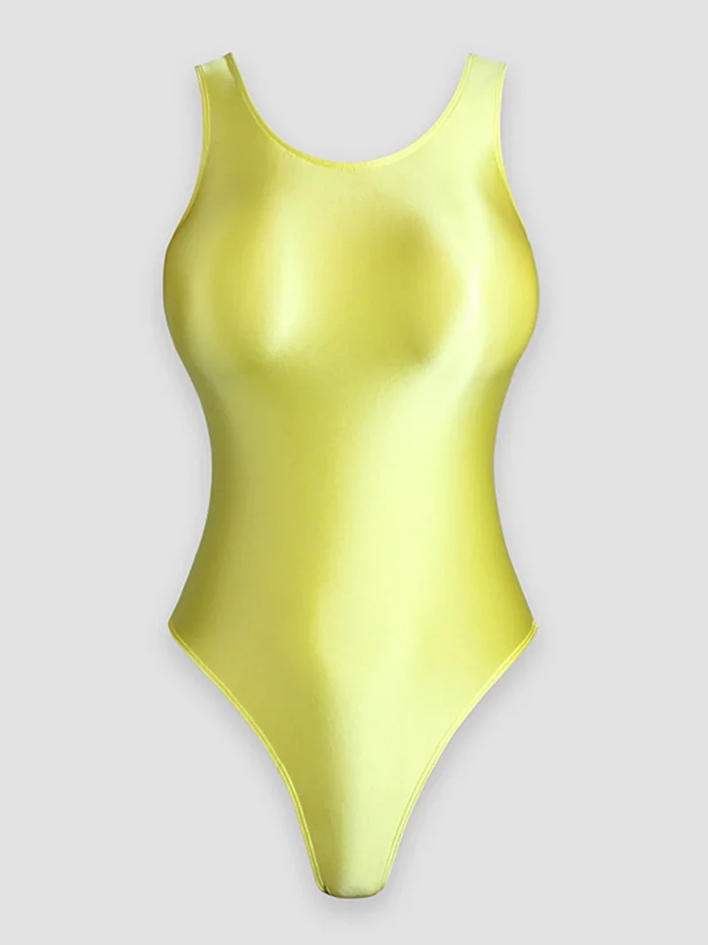 

Женское облегающее блестящее Боди для танцев без рукавов с высоким вырезом на спине и молнией, боди в форме йоги, ритмичный гимнастический купальник, Одежда для танцев