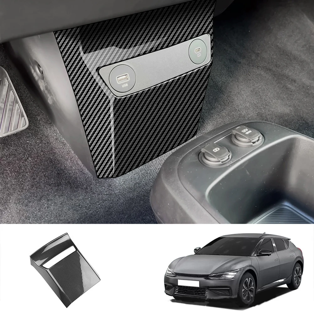 Per Kia Ev6 2022 2023 Anteriore A/C Vent Outlet Cover Trim Anti-Kick Center Bottom Usb Charging Port Protector Stile In Fibra Di Carbonio