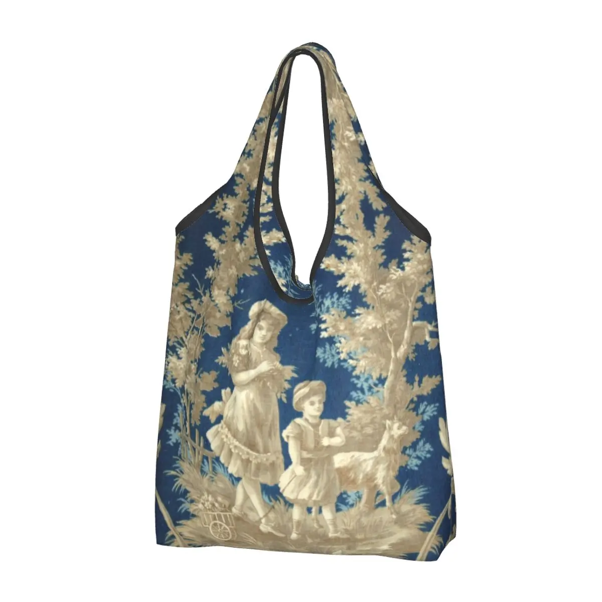 

Victorian Classic French Toile De Jouy Motif Pattern Grocery Shopping Bags Cute Shopper Tote Shoulder Bags Portable Handbag