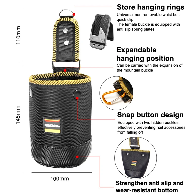 기능성 회전식 버클 공구 가방: 손톱과 나사를 빠르게 정리할 수 있는 옥스포드 소재 허리 가방