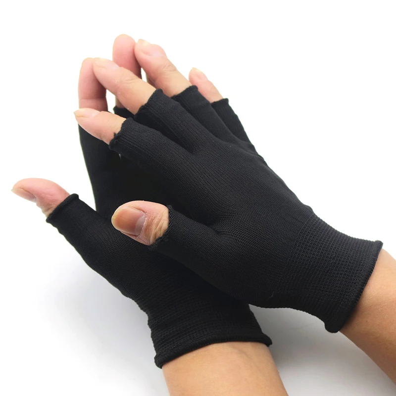 1Pair Black Half Finger Fingerless Gloves For Women And Men Wool Knit Wrist Cotton Gloves Winter Warm Workout Gloves 6