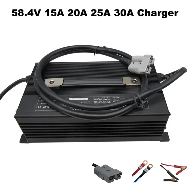 LiFePO4 고속 충전기, 관광 자동차 지게차 배터리, 48 볼트 16S 다리미 인산염 LFP RV EV, 2000W, 48 V, 30A, 58.4V, 15A, 20A, 25A