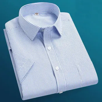 Summer thin men's business social short-sleeved shirt professional formal striped casual non-ironing breathable shirt slim fit 1