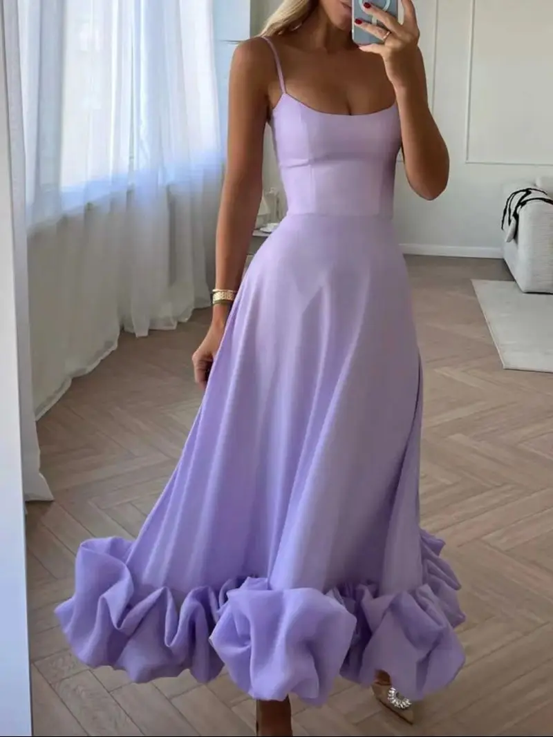 

Лидер продаж 2024, длинные платья с оборками, элегантные платья на бретельках для женщин, повседневное Повседневное платье в стиле High Street, праздничное свадебное платье, одежда