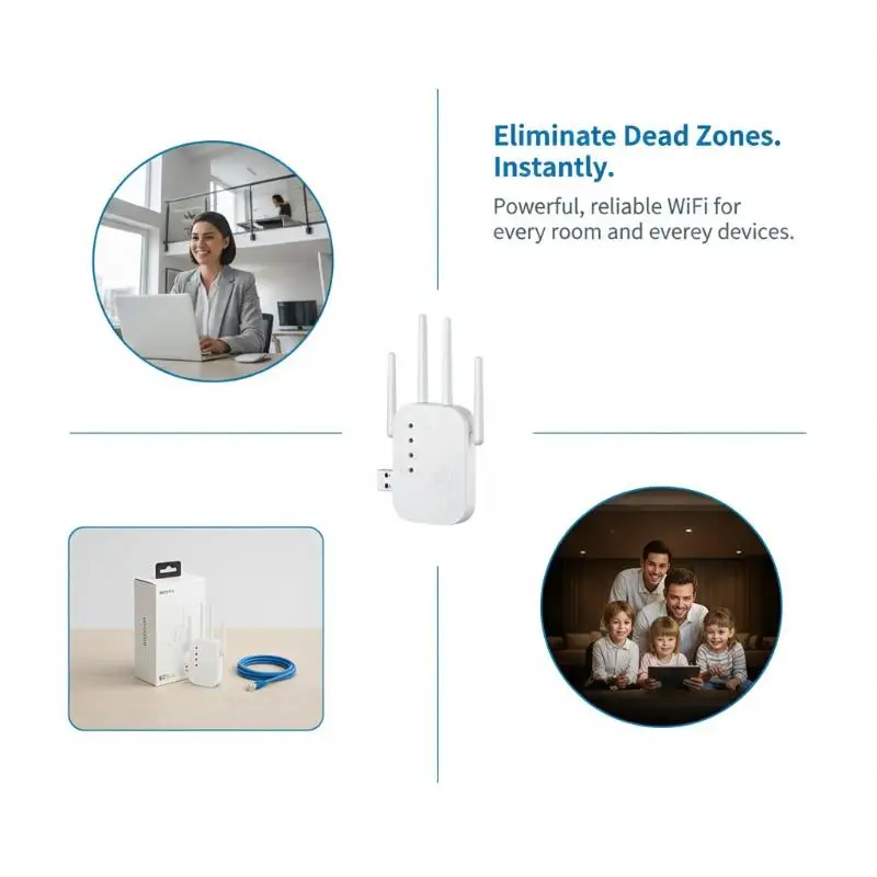 300Mbps 무선 와이파이 리피터 24G 신호 증폭기 (노트북, 태블릿, 스마트 홈 기기용)