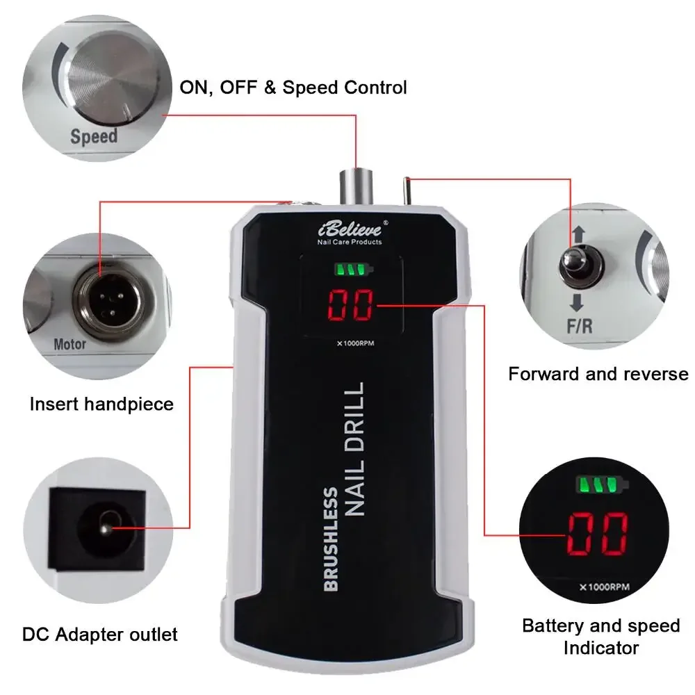 Brushless Nail Drill 35K Cordless Grinding Machine80w Handpiece Professional Salon Nail Accessories Unas Dril Machine Manicure 4