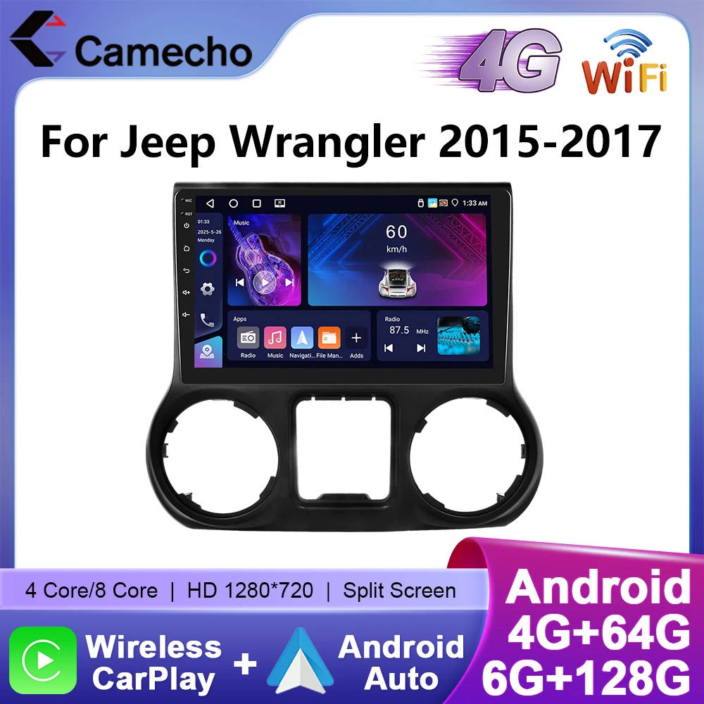 Camecho 6 + 128G inalámbrico CarPlay Android Auto Radio de coche para Jeep Wrangler 2015 2016 2017 GPS estéreo 4G WIFI reproductor Multimedia 1
