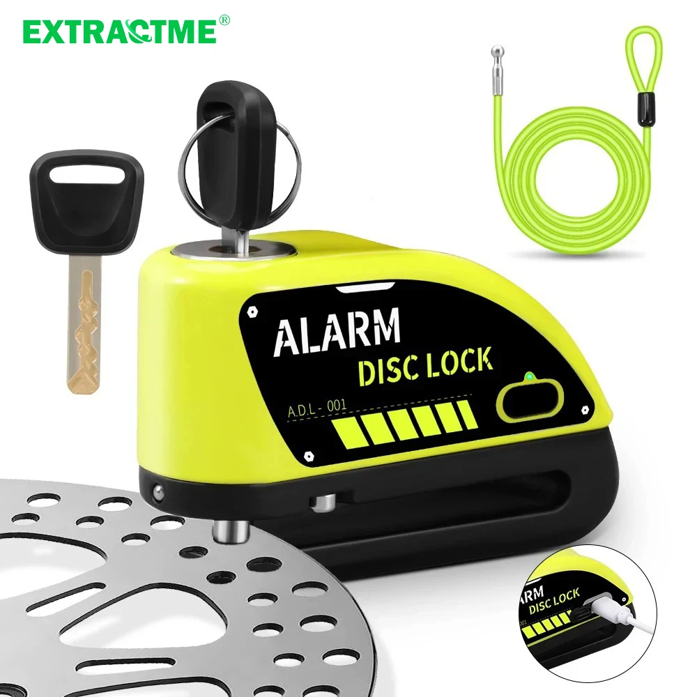 Extractme Motorcycle Disc Brake Locks Rechargeable 120dB Alarm Anti ...