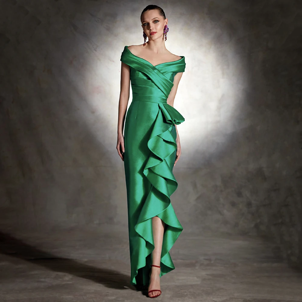 Vestidos máximos de chiffon estilo halter con hombros descubiertos Esmeralda
