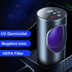 Vehicle Odor Removal Negative Ion Air Purifier UV sterilization PM2.5 Air Quality Monitoring Hepa Filter Smoke Cleaner for Cars