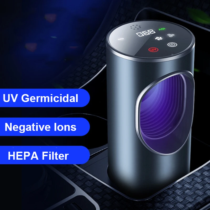 차량 냄새 제거 음이온 공기 청정기, UV 살균, PM2.5, 공기 품질 모니터링, 헤파 필터, 차량용 연기 청소기