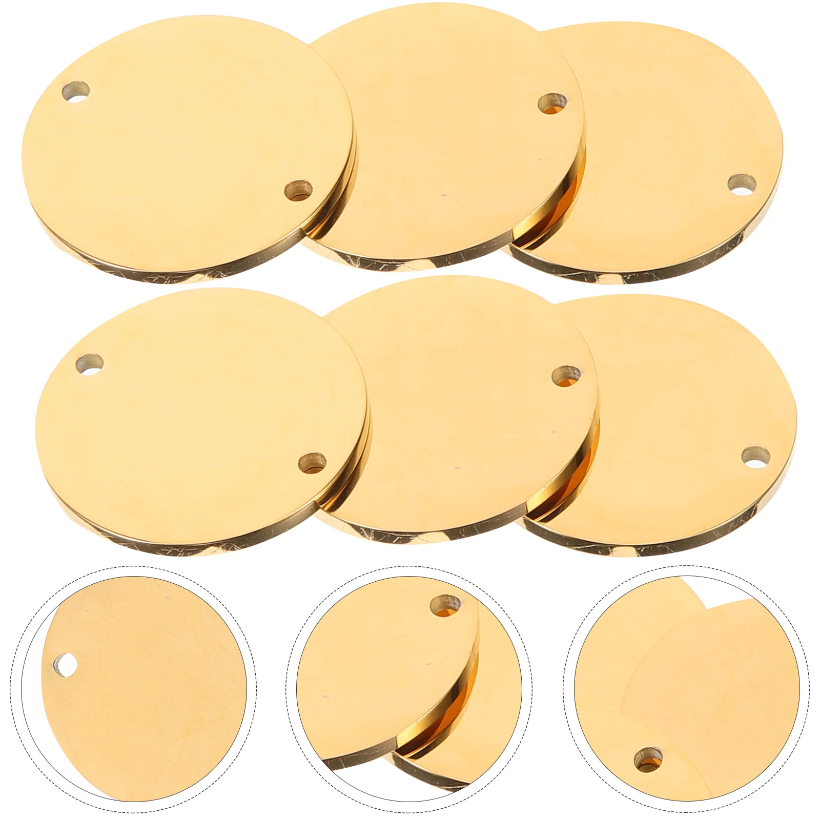 

6 Pcs Tag Pendant Dogtags Round Gold Stamping for DIY Pet Stainless Steel Jewelry Kit