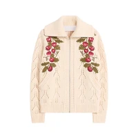 NIGO LP Women's Spring And Autumn Lapel Floral Embroidery Long Sleeve Solid Color Knit Cardigan #nigo61528 1