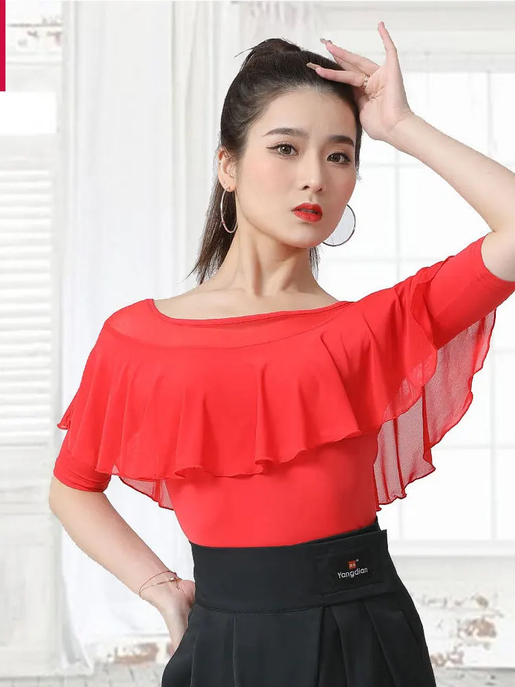 Elegant Modern Dance Party Tops Graduation Classical Costume Ruffle Street Festival Outfit Women Festivals Latin Slim Fit shirt