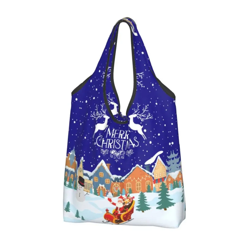 

Recycling Christmas Snowman Shopping Bag Women Tote Bag Portable New Year Gnome Groceries Shopper Bags