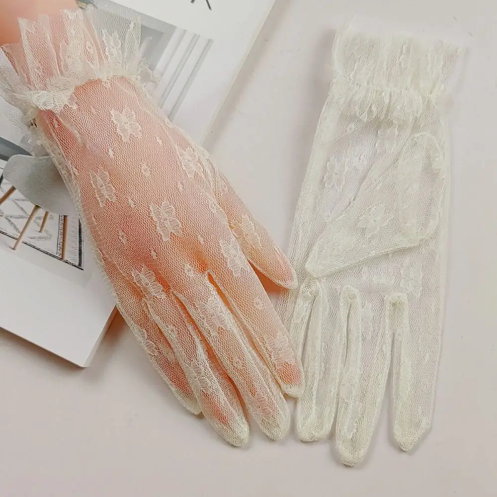 다용도 레트로 여성 레이스 손목 장갑 꽃무늬 얇은 신부 장갑 우아한 메쉬 장갑..