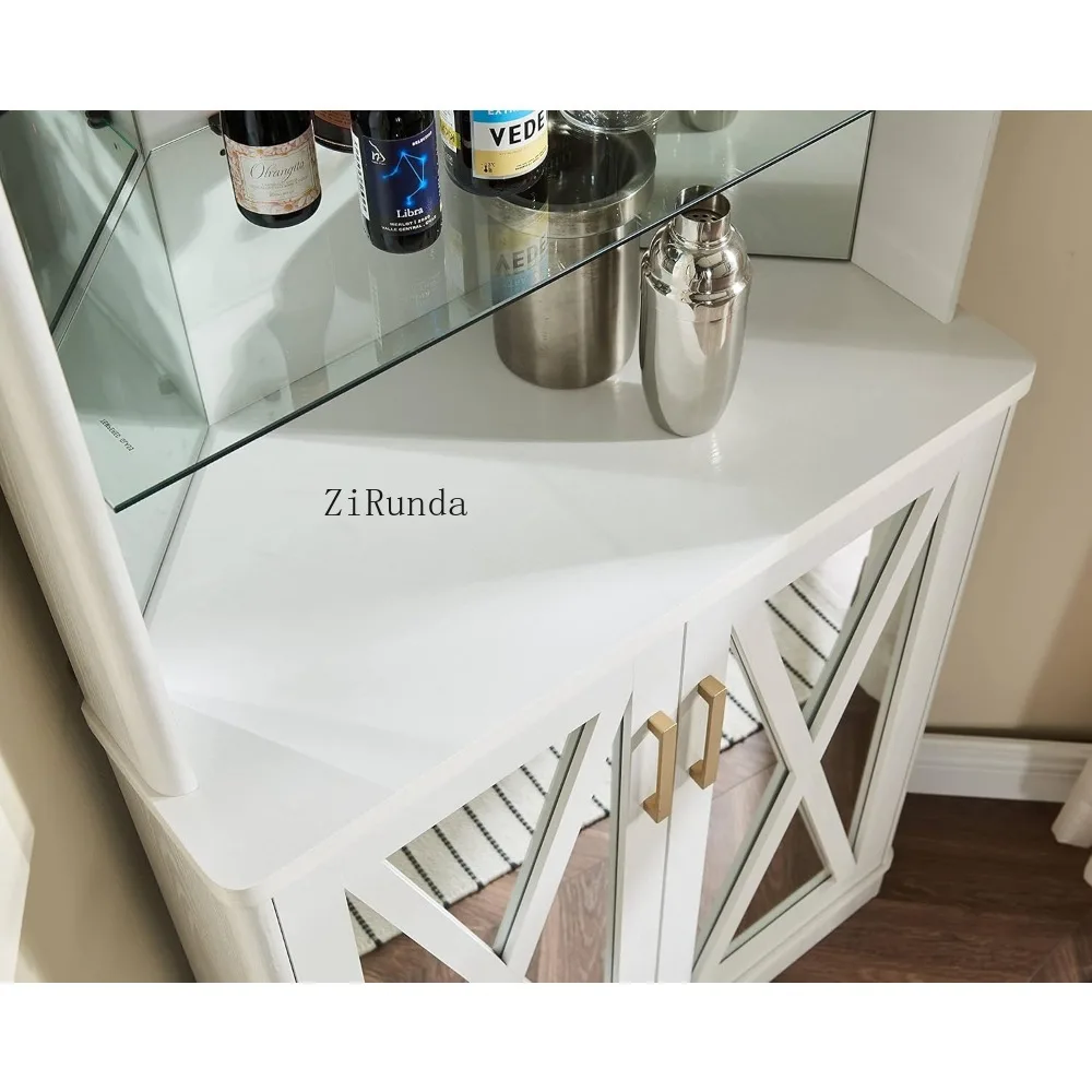 68" Tall Corner Bar Cabinet with Wine Rack, Glass Liquor Shelves, Large Coffee Table, Kitchen Storage with Glass Doors