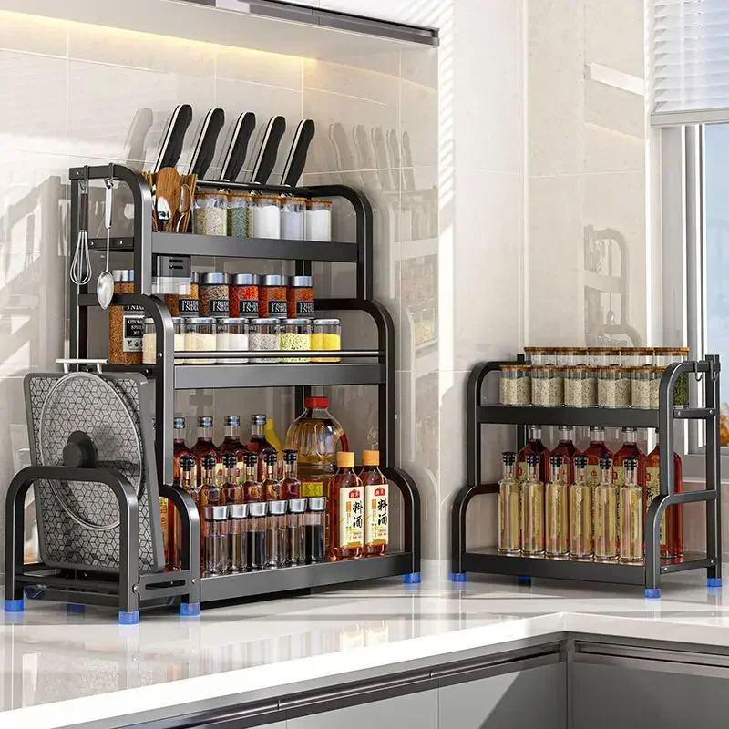 Kitchen Storage Rack, Stainless Steel Household Seasoning Rack, Storage Rack, Floor Layered Storage Rack, Knife Holder