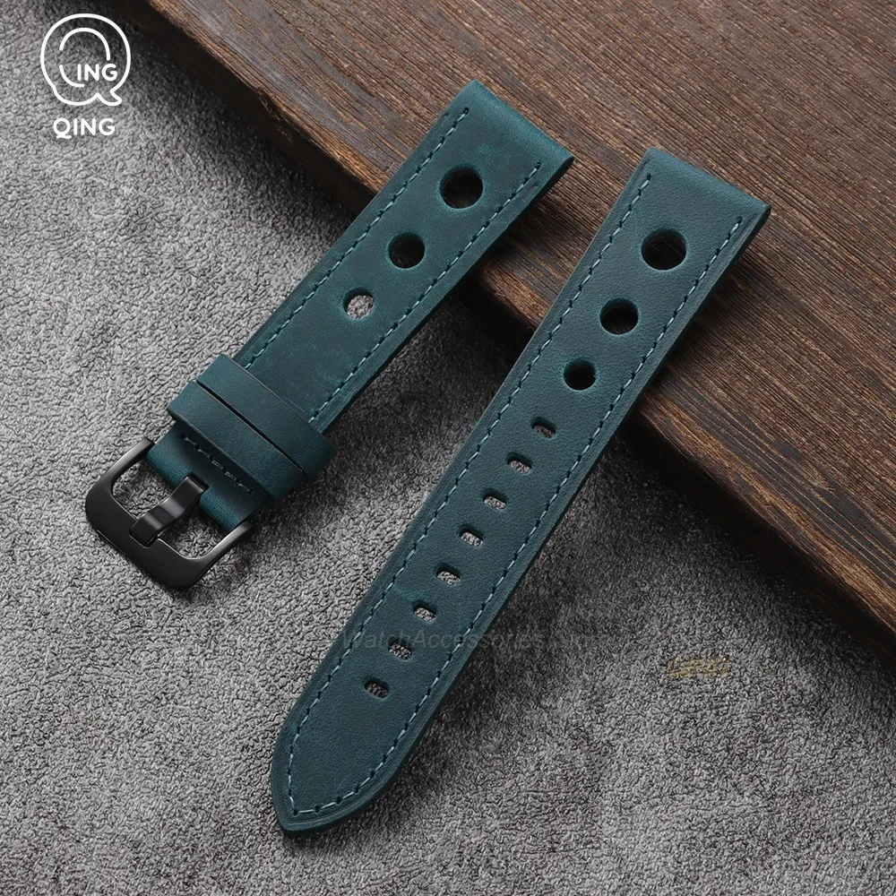 Vintage Matte Leather Watchband with Black Needle Buckle