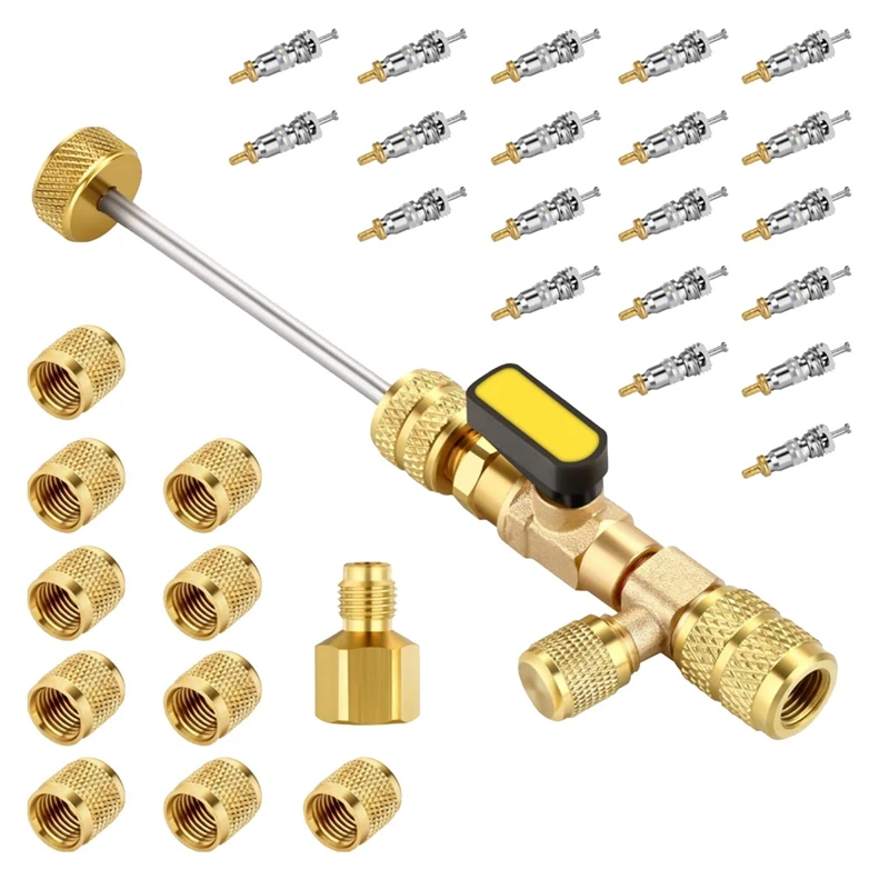 

Valve Core Remover Valve Cores Replacement With Dual Size 1/4 & 5/16 Port For With R22 R12 R407 R410 R404 R32 R600