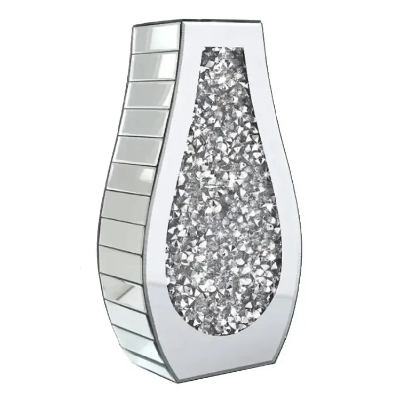 

Wedding Design Crushed Diamond Mirror Silver Vases For Hotels Wedding Home Bedroom Decor Flower Vase