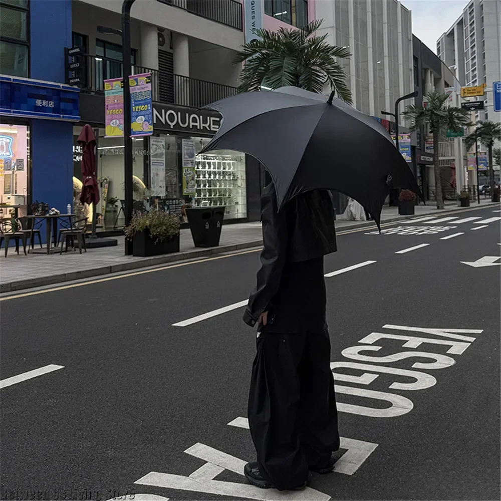 Gothic Style Cool Black Long-handled Umbrella for Paraguas Man Woman Sun and Rain Uv Umbrella