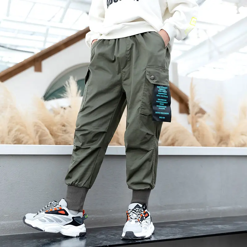

Loose Stylish New Spring Autumn Boys Cotton Cargo Pants Army Green Black Cargo Pants For Children Trousers Teenage Boys Clothes