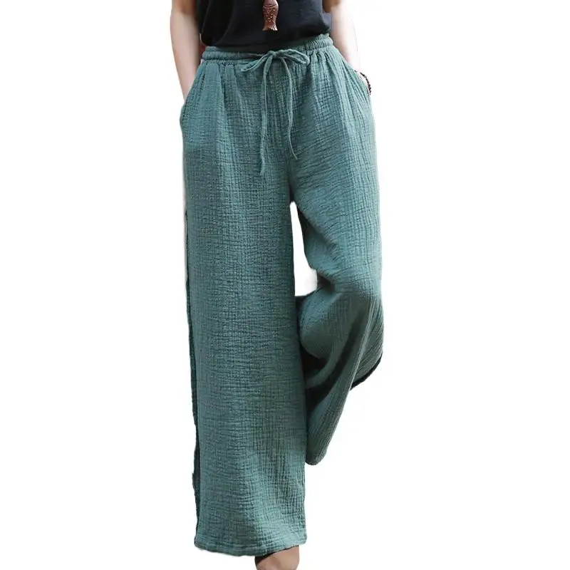 

Autumn Women Vintage Wide Leg Pants Summer Elastic Waist Loose casual Cotton Linen Trousers Plus size Pants 5XL pantaloni donna